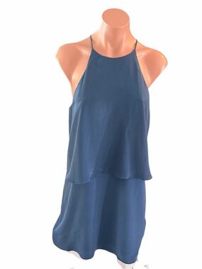 NWT LAVENDER BROWN SILK Halter Denim Blue Dress size S